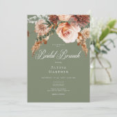 Boho Peach & Rust Blumensage Green Bridal Brunch Einladung (Stehend Vorderseite)
