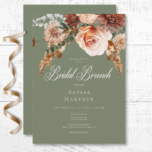 Boho Peach & Rust Blumensage Green Bridal Brunch Einladung