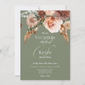 Boho Peach & Rust Blumenzage Grüne Hochzeit Einladung (Vorderseite)