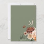 Boho Peach & Rust Blumenzage Grüne Hochzeit Einladung (Rückseite)