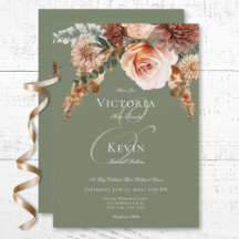 Boho Peach & Rust Blumenzage Grüne Hochzeit
