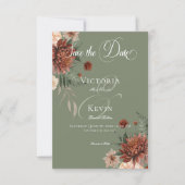 Boho Peach & Rust Blumenzage Grüne Hochzeit Save The Date (Vorderseite)
