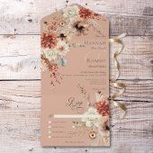 Boho Peach & Rust Floral & Feather Peach Abendesse All In One Einladung