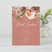Boho Peach & Rust Floral Rust Bridal Luncheon Einladung (Stehend Vorderseite)