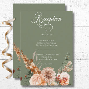 Boho Peach & Rust Floral Sage Green Empfang Begleitkarte