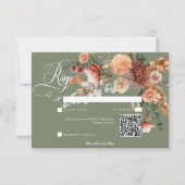 Boho Peach & Rust Floral Sage Green QR Code RSVP Karte (Vorderseite)