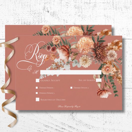 Boho Peach & Rust Rostbrust Abendessen RSVP Karte