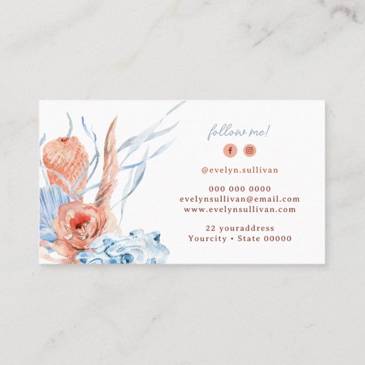 Boho peach und Blue Visitenkarte (Rückseite)