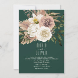 Boho Peach und Emerald Green Wedding Einladung