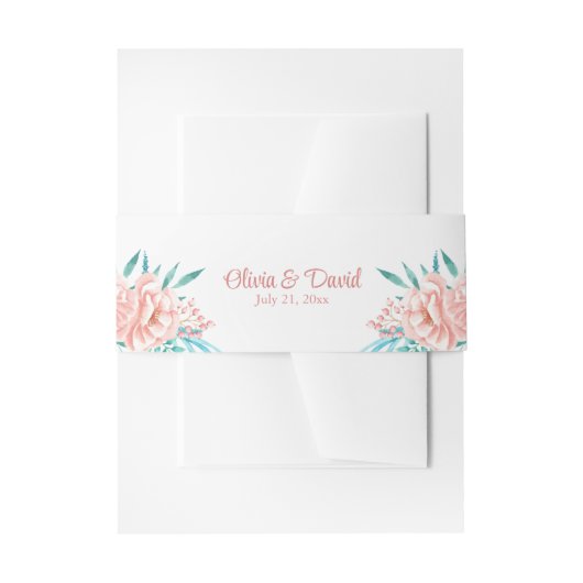 Boho Peach und Tosca Floral Wedding Einladungsbanderole (Vorderseite Beispiel)