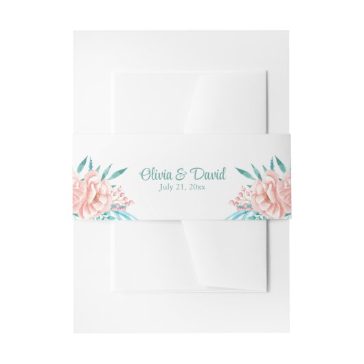Boho Peach und Türkis Floral Wedding Einladungsbanderole (Vorderseite Beispiel)