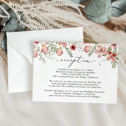 Boho Peach Watercolor Floral Wedding Reception Begleitkarte