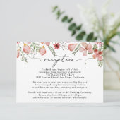 Boho Peach Watercolor Floral Wedding Reception Begleitkarte (Stehend Vorderseite)