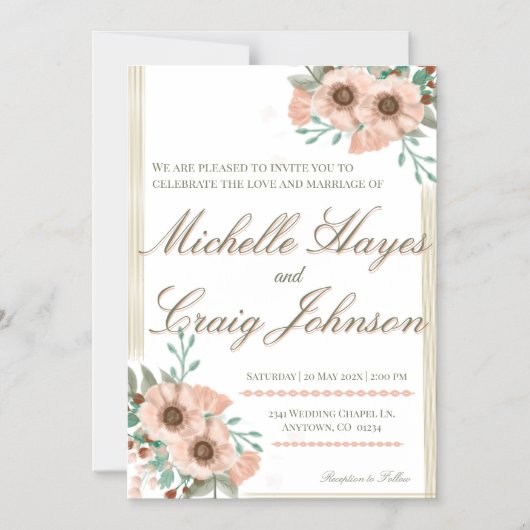 BOHO Peach Wedding Magneteinladung (Vorderseite)