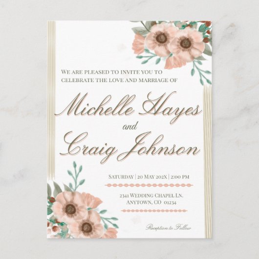 BOHO Peach Wedding Postkarte (Vorderseite)