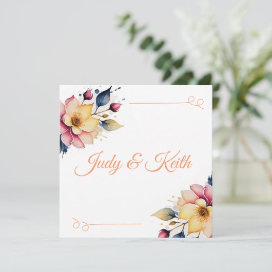 Boho Peachy Floral Einladung (Stehend Vorderseite)