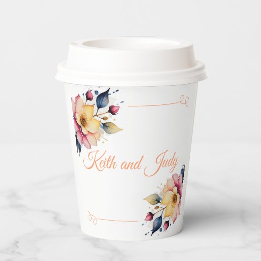 Boho Peachy Floral Pappbecher (Rückseite)