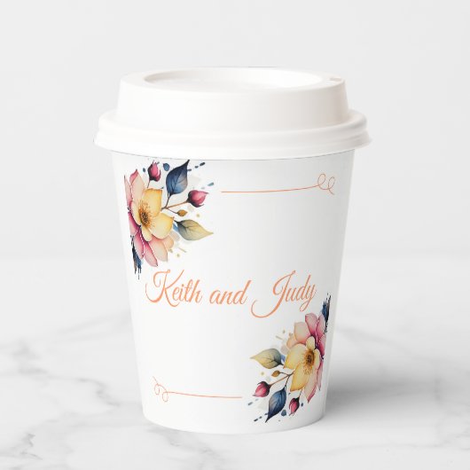 Boho Peachy Floral Pappbecher (Vorderseite)