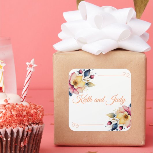 Boho Peachy Floral Quadratischer Aufkleber (Party)