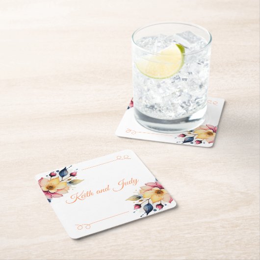 Boho Peachy Floral Rechteckiger Pappuntersetzer (Vor Ort)