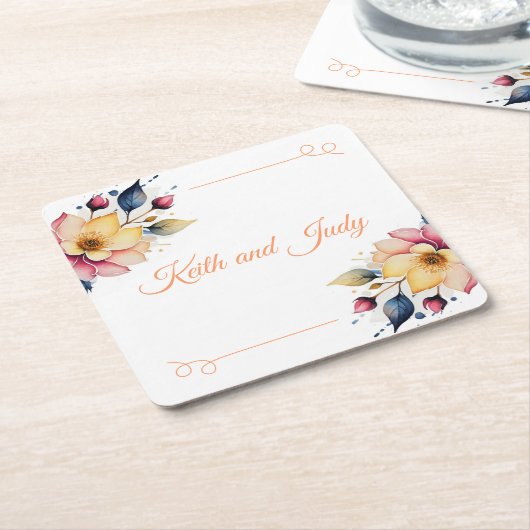 Boho Peachy Floral Rechteckiger Pappuntersetzer (angewinkelt)