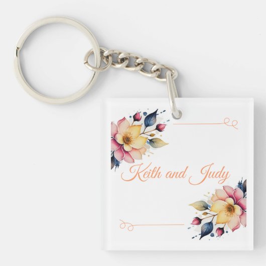 Boho Peachy Floral Schlüsselanhänger (Vorderseite)