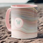 Boho Peachy Pink und Aqua Gold Strata mit Initial Tasse