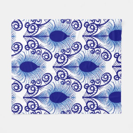 Boho Peacock Feather Jewel Tone-Blue Fleecedecke (Vorderseite (Horizontal))