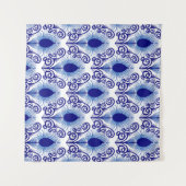 Boho Peacock Feather Jewel Tone-Blue Wandteppich (Vorderseite (Horizontal))