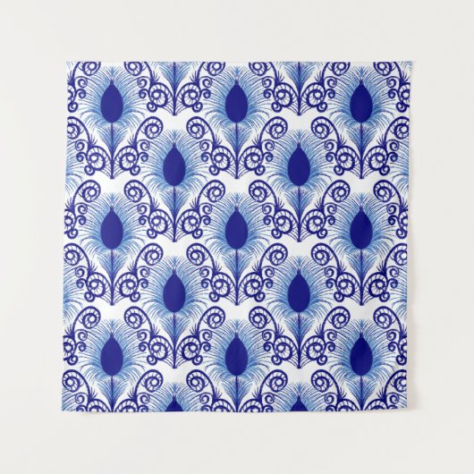 Boho Peacock Feather Jewel Tone-Blue Wandteppich (Vorderseite)