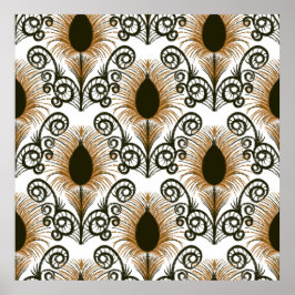 Boho Peacock Feather Jewel Tone Brown & Gold Poster