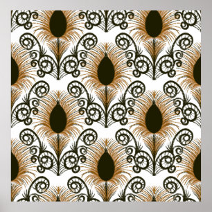 Boho Peacock Feather Jewel Tone Brown & Gold Poster
