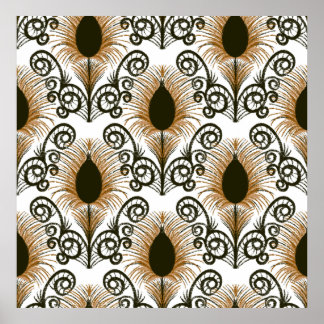 Boho Peacock Feather Jewel Tone Brown & Gold Poster
