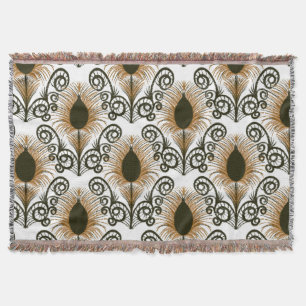 Boho Peacock Feather Jewel Tone-Golden Brown Decke