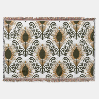 Boho Peacock Feather Jewel Tone-Golden Brown Decke