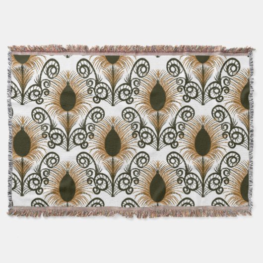 Boho Peacock Feather Jewel Tone-Golden Brown Decke (Vorderseite)