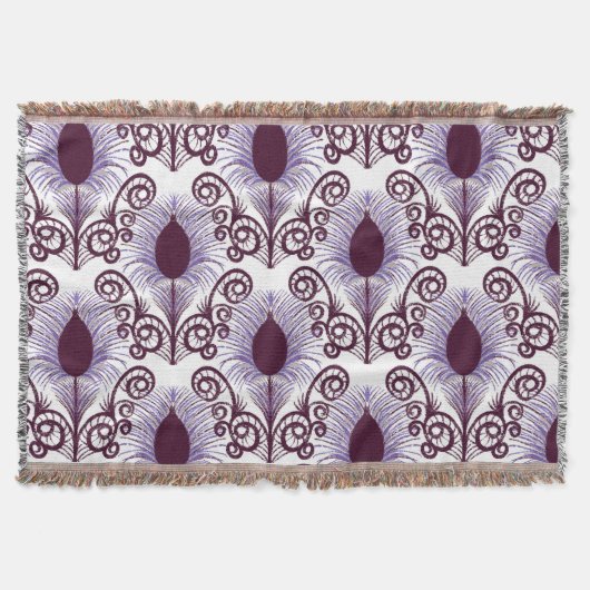 Boho Peacock Feather Jewel Tone-Lila Monochrome Decke (Vorderseite)