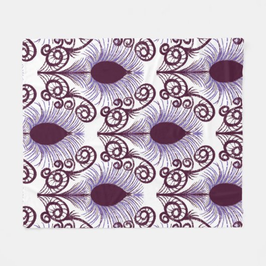 Boho Peacock Feather Jewel Tone-Lila Monochrome Fleecedecke (Vorderseite (Horizontal))