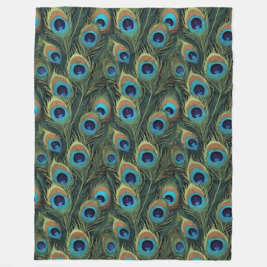 Boho Peacock Feathers Fleecedecke (Vorderseite)