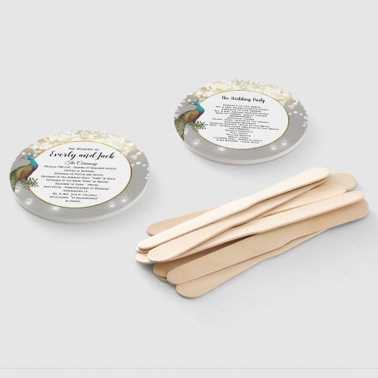 Boho Peacock Gray Aquamarin Gold Wedding Program Fächer (Non-assembled)