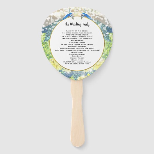 Boho Peacock GREEN Aquamarin Gold Wedding Program Fächer (Rückseite)