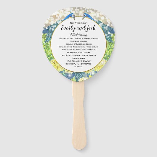Boho Peacock GREEN Aquamarin Gold Wedding Program Fächer (Vorderseite)