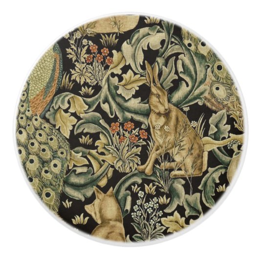 Boho Peacock Rabbit Hare Forest Animals Keramikknauf (Vorderseite)