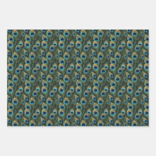 Boho Peacocks und lebendige Pfauenfeathers Florals Geschenkpapier Set (Vorderseite 3)