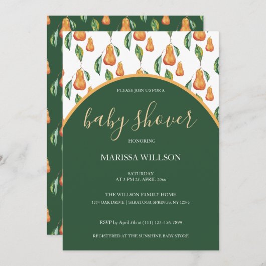 Boho Pear Watercolor Handgemalt Einladung (Vorne/Hinten)