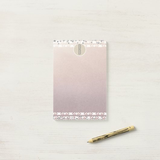 Boho Pearl Shimmer Glam Kraft Rustikales Monogramm Post-it Klebezettel (Auf Schreibtisch)