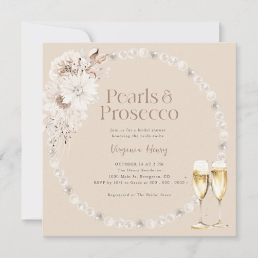 Boho Pearls Bridal Dusche Einladung (Vorderseite)