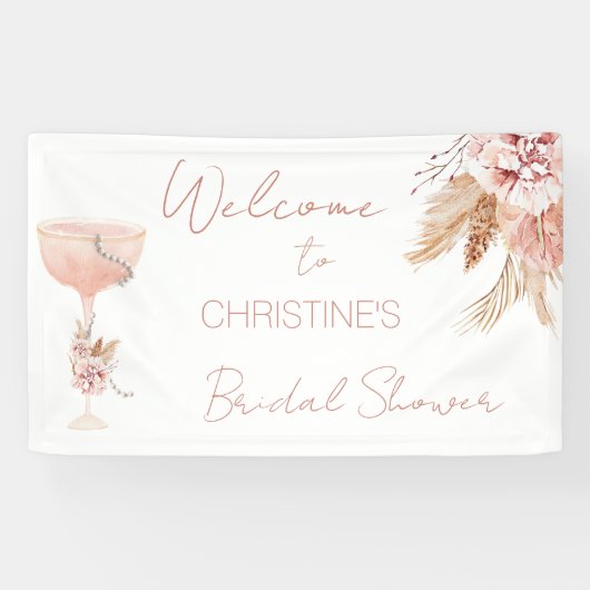 Boho Pearls Prosecco Brautparty Begrüßungsbanner Banner (Horizontal)
