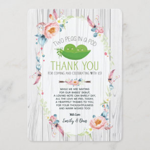 Boho Peas in a Pod Baby Shower Danke Karte Zwillin