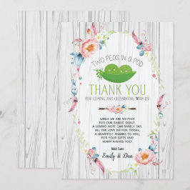 Boho Peas in einer Pod Twin Baby Dusche Danke Kart Einladung